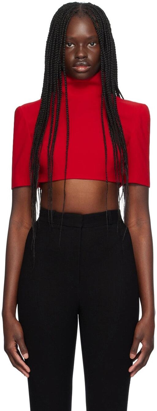 MÔNOT Red High Neck Crop Top - XS